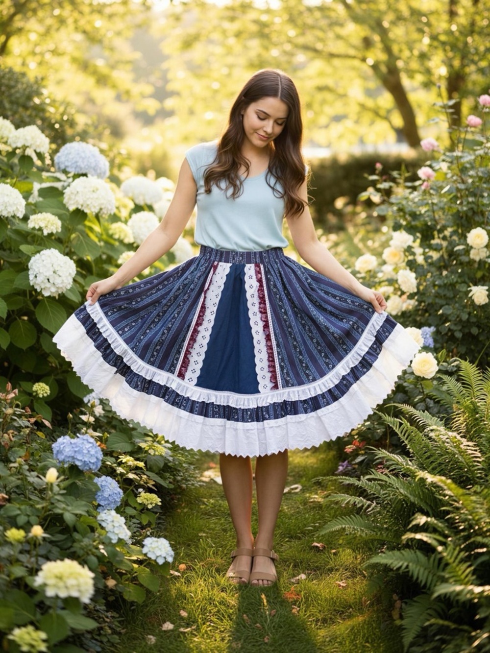 Vintage 70s-80s Fun & Fancy Originals Square Dance Lace Tiered Prairie Skirt MED - Picture 12 of 14